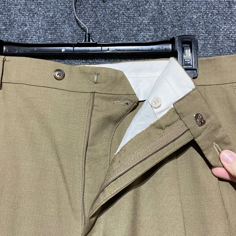 Jos A‎ Bank Mens 40x30 Tan Khaki 100% Wool Pleated Cuffed Dress Pants Trousers